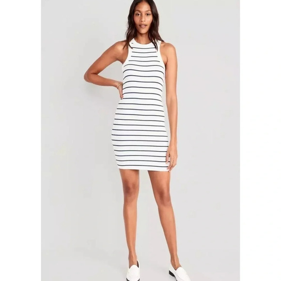 Old Navy - Ribbed White Striped Dress - Picture 2 of 7